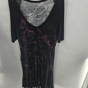 Torrid Black Pink Super Soft Marble Galaxy Raglan Sleeve Midi Dress Size 1/1X